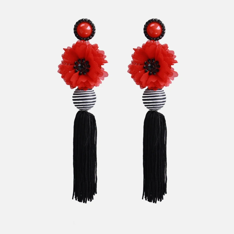 Ztech Red Resin/Crystal Drop Earrings For Women Handmade Fringed Tassel Dangle Statement Wedding Earrings Party Christmas Gift