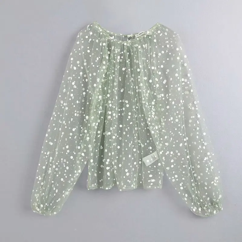 

BB38-9585 European and American Fashion Shining Translucent Top