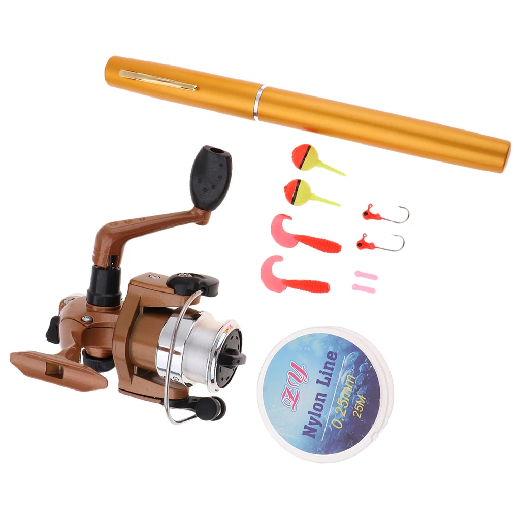Mini Portable Pocket Pen Size Fishing Rod Spinning Reel Line Hook Bait Set Combo Fishing Tackles Tool