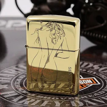 

100% Original Brand New ZP Lighter brass carving sexy back oil Lighter with logo box gift for men