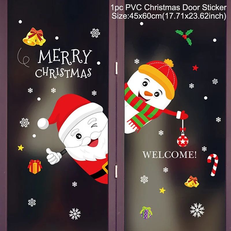 Christmas Window Stickers Santa Claus Snowman Elk Sticker Merry Christmas Decorations for Home Navidad Happy New Year - Color: 45x60cm 01