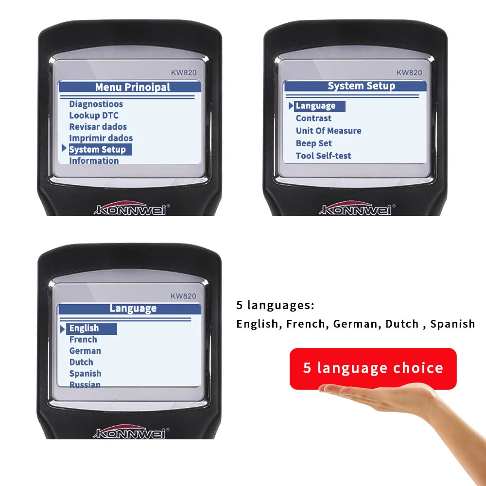 KONNWEI KW820 OBD2 диагностический инструмент Многоязычный Автомобильный сканер OBDII автомобильный считыватель кода двигателя