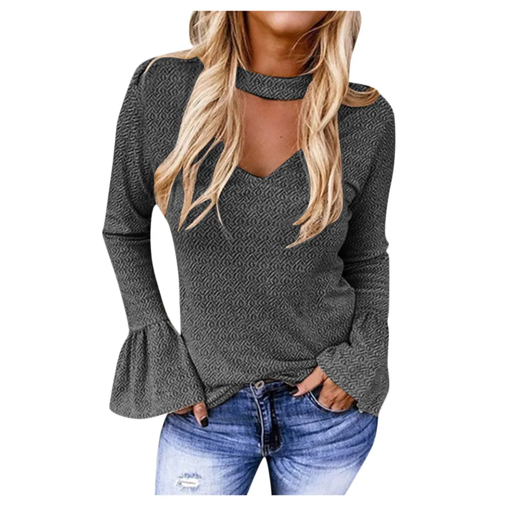 Tshirt Women Winter Fashion Slim Horn Sleeve Printed T-shirt Tops Poleras Camiseta Mujer Top Women Harajuku T Shirt Haut Femme