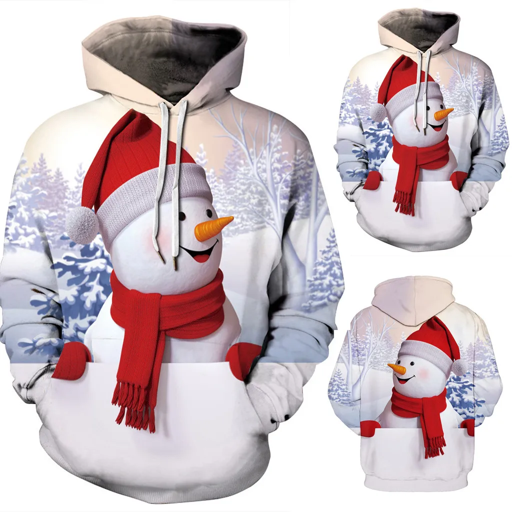 Xmas Для женщин кошачьих ушек красивая рождественская одежда Женский костюм пальто и рисунком снеговика одежда с длинным рукавом Блузка толстовки с капюшоном, верхняя одежда