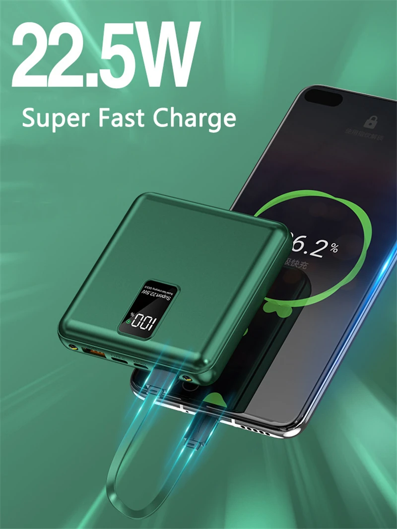 Mini Power Bank 20000mAh PD 22.5W Fast Charging for Huawei P30 P40 Powerbank with 3 Cables External Battery For iPhone 12 Xiaomi anker powercore 20000