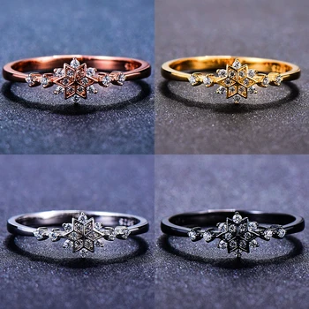 

Dainty Female White Crystal Stone Ring Cute Real Sterling Silver Wedding Rings For Women Charm Snowflake Thin Engagement Ring