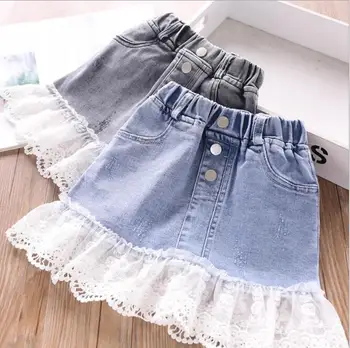

baby girl skirt 2020 summer girls solid color lace ruffles denim skirts kids clothing wholesale