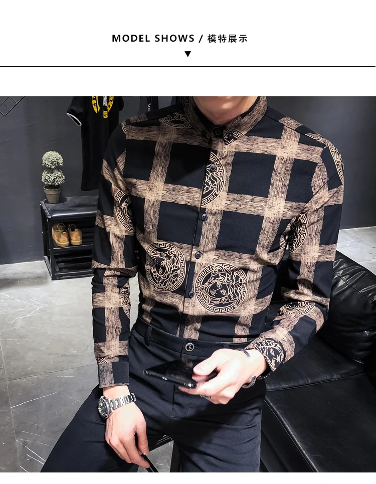 Роскошная рубашка, мужские рубашки в стиле барокко, модная рубашка Camisa social club, для ночного клуба Slim Fit masculina