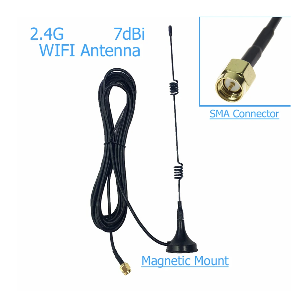 1 Pz Wifi Wlan 5 X Range Booster Sma 2.4Ghz 7Dbi Wireless Antenna Extender + Base Antenna Omnidirezionale
