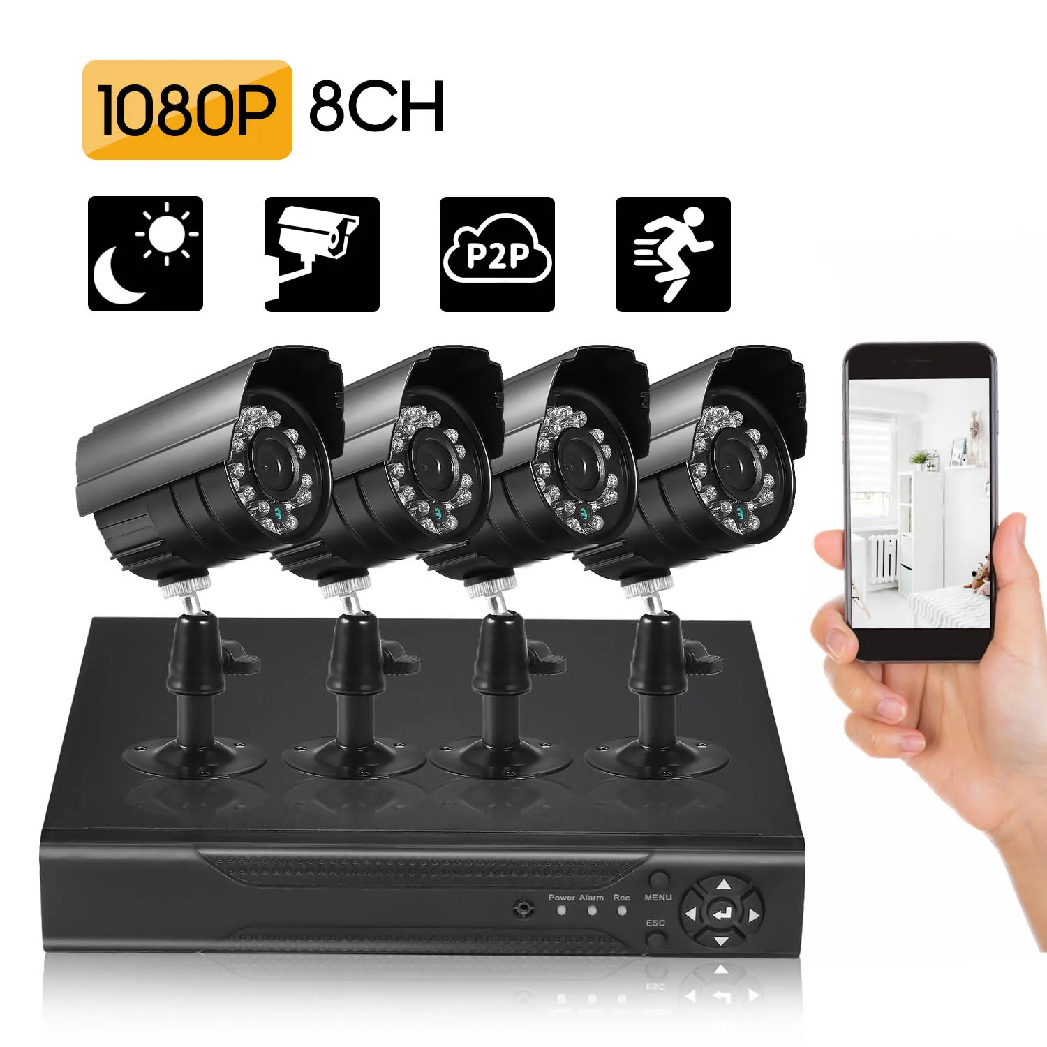 

8CH Security Camera System Full 1080P Video DVR Recorder with 4 * 1080P Indoor Outdoor Weatherproof CCTV Cameras