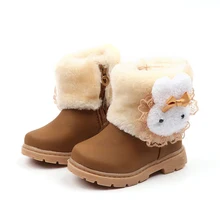  Kids Snow Boots For Toddlers Girls Cartoon Rabbit Children Ankle Boots Zipper Furry Fur Soft Warm Cotton Plush Inside 21-30 Hot 