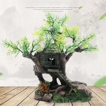 

Simulation Aquatic Tree House Aquarium Landscape View Stone Ornament Rock Hiding Cave Resin Tree Vintage Fish Tank Decor