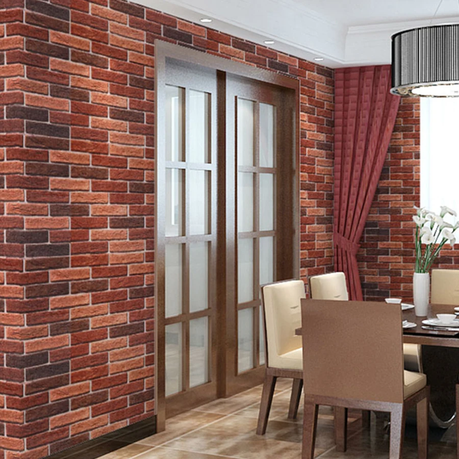Retro Wallpaper Self-adhesive Waterproof Moisture-proof Red Brick Wall Sticker PVC Thick Dining Room Study Background Wall Paper 2
