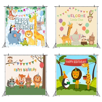 

Cartoon Zoo Elephant Lion Giraffe Party Backdrop Kids Birthday Party Decoration Wall Sticker Poster Photography Background Props