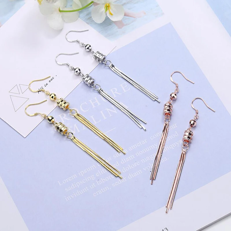 

KOFSAC New Fashion 925 Sterling Silver Earrings For Women Jewelry Long Tassel Geometric Bead Earring Lady Party Accessories Gift