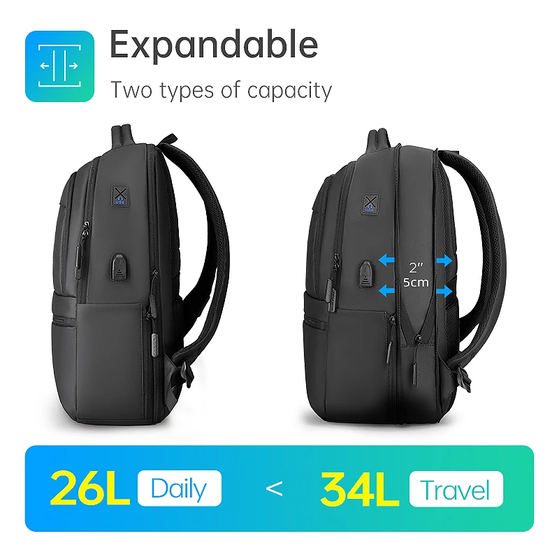 Mark Ryden Expandable Travel Backpack Men USB Charging Bag Multifunctional Water Repellent Laptop Backpack Big Capacity Male Bag