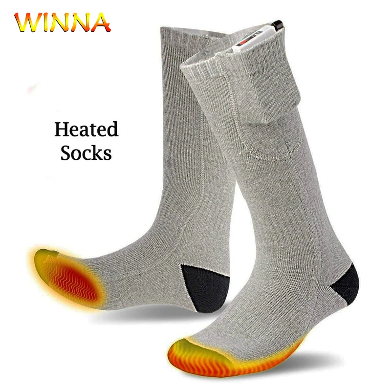 

Unisex Electric Heated Socks with Rechargeable Battery Winter Warm Ski Camping Hiking Foot Warmers Thermal Cotton Socks One Size