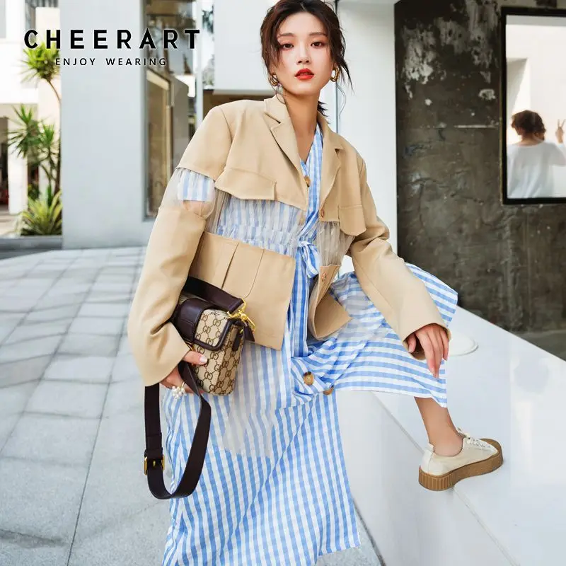 Женская куртка в стиле пэчворк Cheerart бежевая на осень 2019|Куртки| |