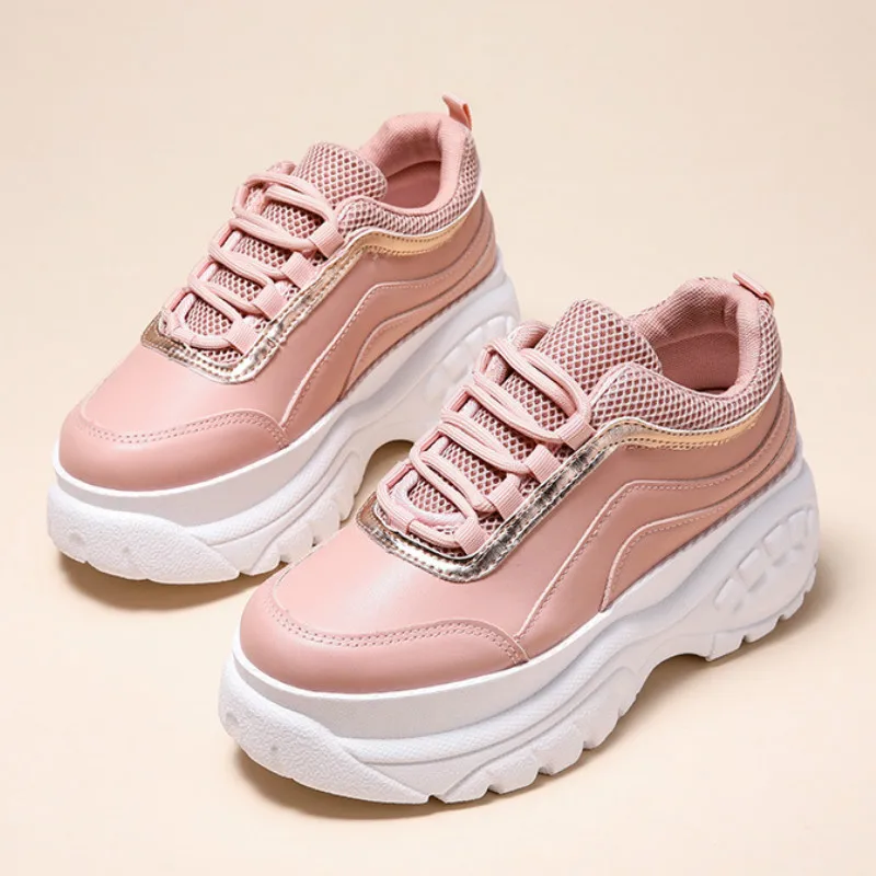 

Women's Chunky Sneakers 2019 Fashion Women Platform Shoes Lace Up Pink Vulcanize Shoes Womens Female Trainers Shoes N8-92