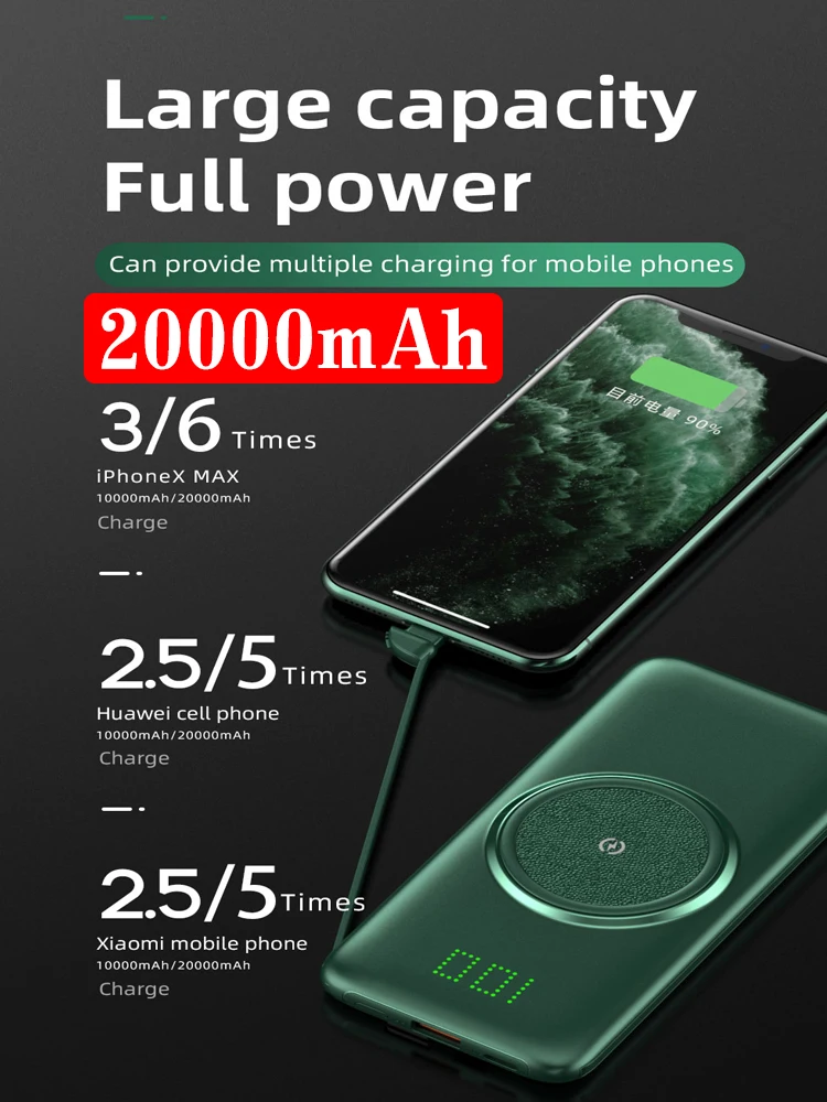 20000mAh Wireless Fast Charging Power Bank Portable Outdoor Power Bank For iPhone Huawei Xiaomi Samsung Phone best battery pack Power Bank
