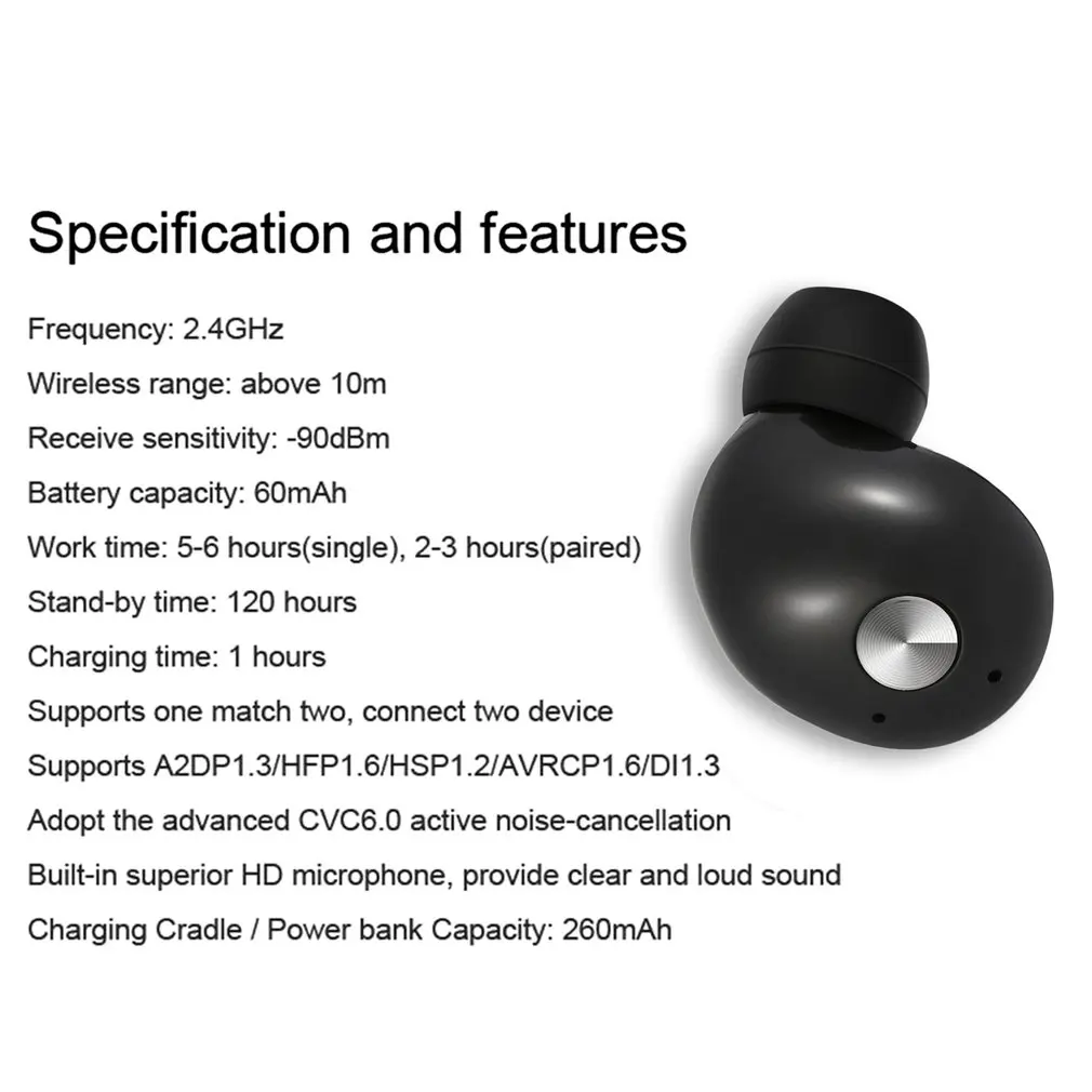 Мини Bluetooth наушники спортивные беспроводные стерео музыкальные наушники-вкладыши с шумоподавлением с микрофоном с портативным зарядным устройством