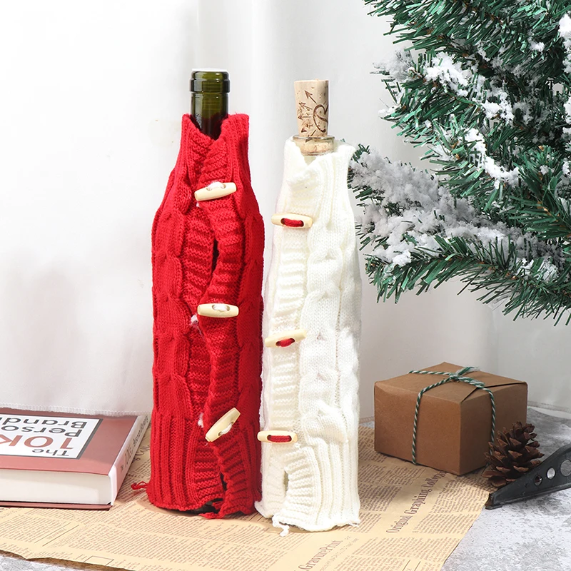1pc Christmas Gift Red Wine Bottle Covers Bag Holiday Champagne New Year Decorations Ornaments For Home Red/White Color