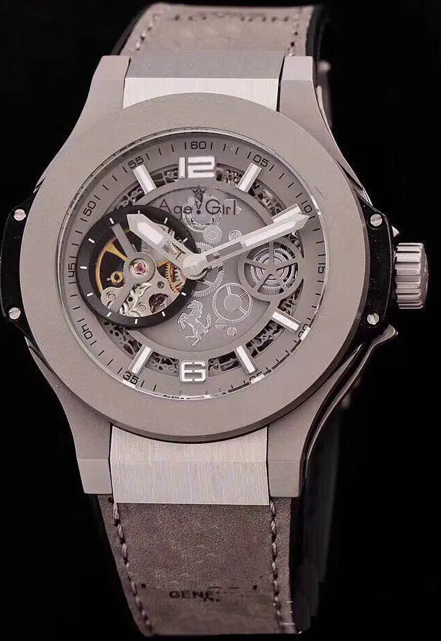 

Luxury Brand New Men Rose Gold Grey Titanium Leather Automatic Mechanical Sapphire Tourbillion Watches Transparent Glass Black