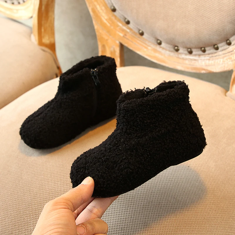 Зимние детские ботинки; Повседневная хлопковая обувь для мальчиков; теплые кроссовки на плоской подошве; однотонная детская обувь для девочек; зимние ботинки; цвет черный, серый; SX288