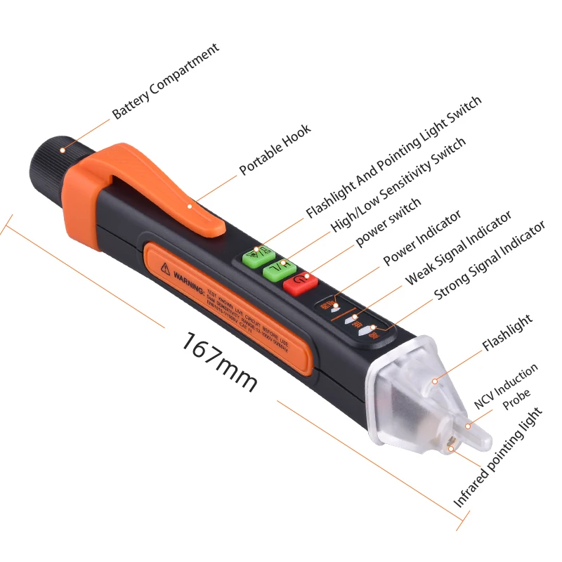 Non Contact AC Voltage Test Pen Sensitivity LED Detector Light Torch Indicator for sale online 