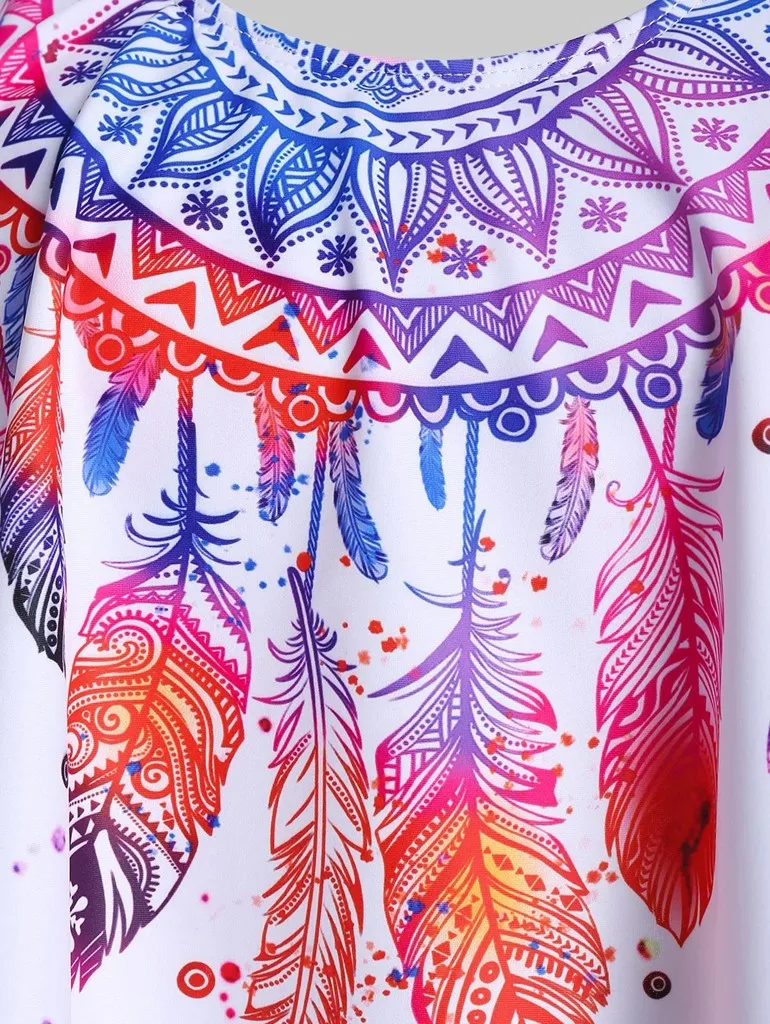 Swimwear Woman Bikini Swimsuit Feather Print Push-Up Padded Overlay Flounce Crisscross High Waist Bikini Tankini Swimwear