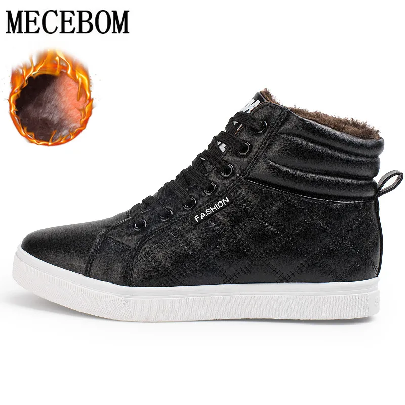 black with fur Мужская обувь, на шнуровке, высокий задник, однотонный цвет, Цвет Хлопковая обувь, сохраняющая тепло высокое качество на меху, без застежки модные Для мужчин Мужская обувь - Цвет: black with fur