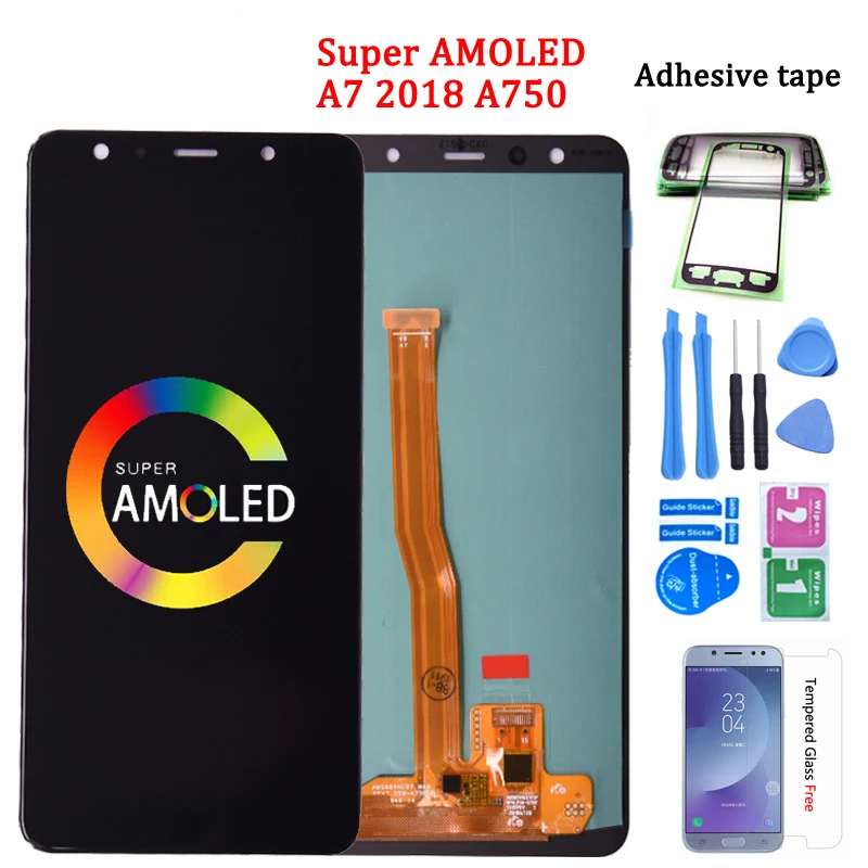 Super Amoled для Samsung Galaxy A7 2018 A750 SM-A750F ЖК-дисплей с сенсорным экраном дигитайзер в сборе