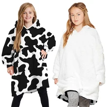 

Kid Wearable Blanket Sweatshirt Hoodie for Girl Boy Oversized Double Fleece Plush Cartoon Hooded Top with Warm Front Pocket