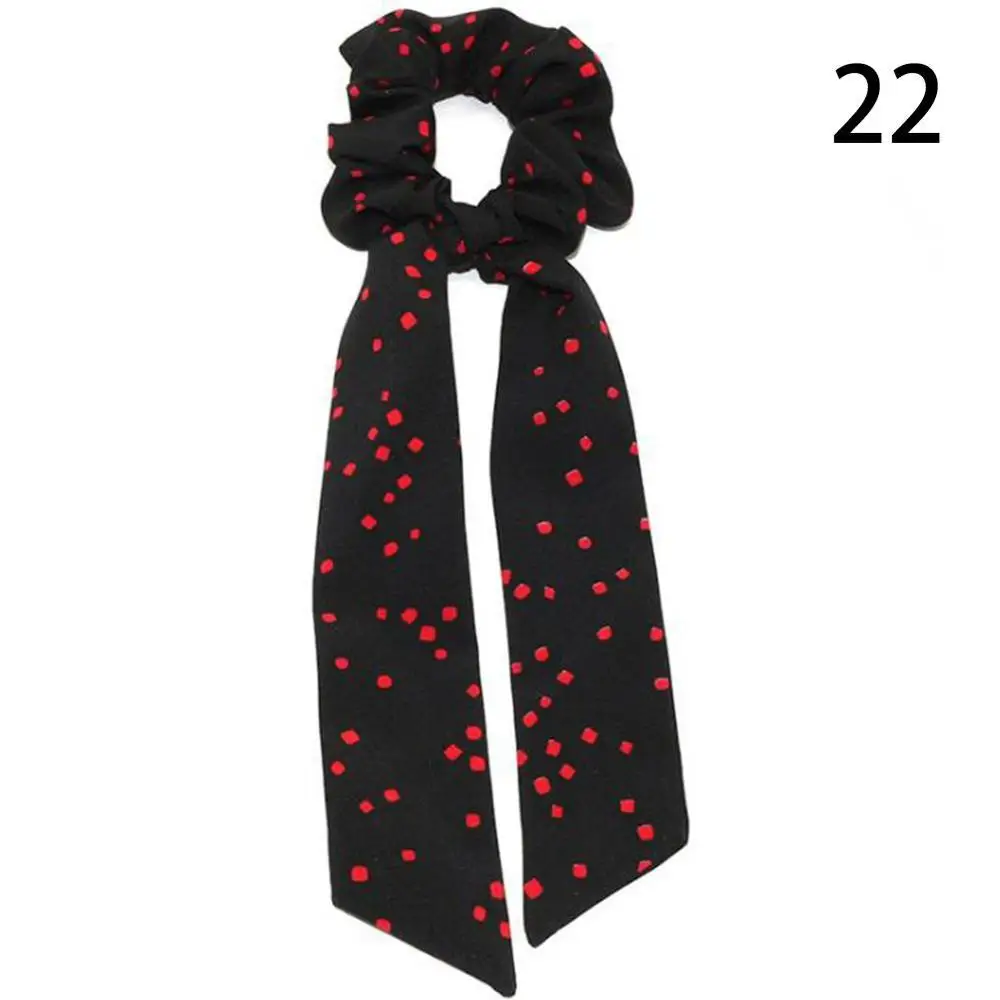 32 Floral Print Elastic Knot Ribbon Scrunchies Women Vintage Big Bow Fabric Hair Ties Girls Satin Hair Accessories Soft Hairbands - Цвет: 32