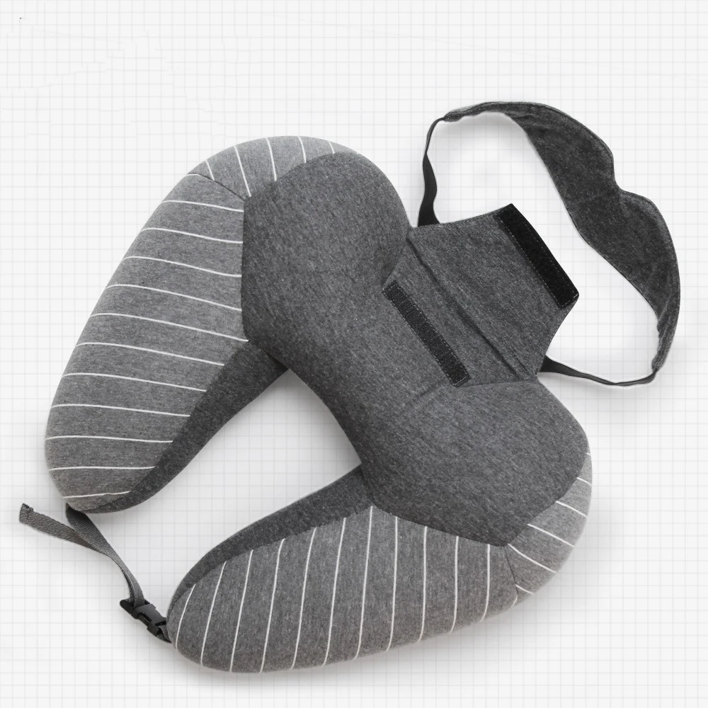 Dark gray Новая модная u-образная Автомобильная подушка для шеи+ маска для глаз, клетчатая поясная подушка для путешествий, подушка для самолета, автомобиля, офиса, сна, домашняя подушка для шеи - Цвет: Dark gray