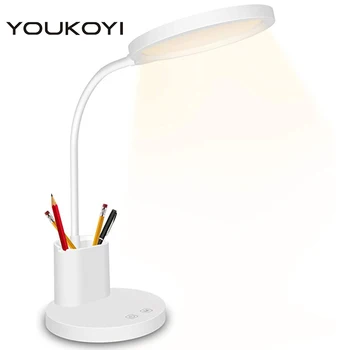 

LED desk lamp touch control 3 color modes,stepless dimming,360° flexible desk lamps with pen holder USB charging table lights
