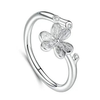 

Silver 925 Clover Leaf Open Adjustable Finger Rings for Women Sterling Silver Fashion Jewelry Mode TDS598