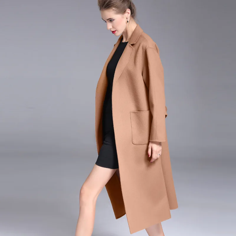 

long woolen blends cashmere coats for women 2019 autumn winter ladies jackets plus size overcoat double sided windshield