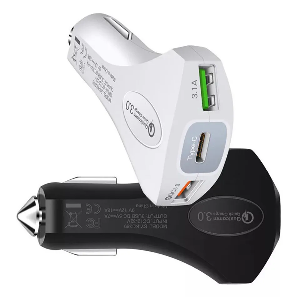 

SALE 3.0 USB Car Charger Safety Hammer Cigarette Lighter Socket GPS Fast Charger Car-Charger Dual USB Car Charger Adapter in Car