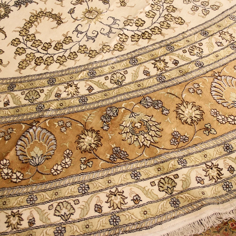 Yilong 15'x15' Традиционный Ковер коричневый изысканный цветочный ручной узлом персидский шелковый круглый ковер (YHW364A)