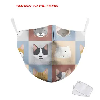 

1PCS Fashion Adult Face Masks Cute Cat Print Masks Reusable PM 2.5 Protective Dust Washable Children Fabric Masks Adjustable