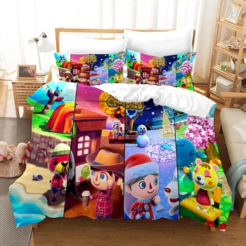 

High Quality 3D Digtal Printed Game Animal Crossing Pattern Duvet Cover with Pillow Cover 2/3Pcs Bedding Set for Kids and Adults