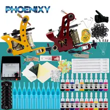 Полный комплект татуировки 2 электромагнитные машинки для татуажа 20 шт. набор чернил татуировки lcd Мощность полный инструменты для татуировок поставка искусство тела макияж Перманентная Татуировка набор