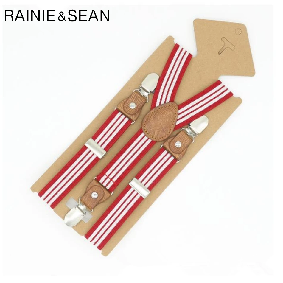 RAINIE SEAN/полосатые подтяжки для детей красные детские 3 зажима свадебные мальчиков