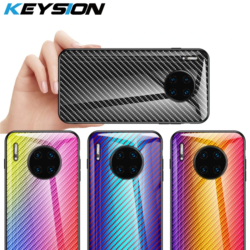 

KEYSION Gradient Tempered Glass Case for Huawei Mate 30 30 Pro Carbon Fiber Texture Shockproof Back Cover for Huawei Mate 30 Pro