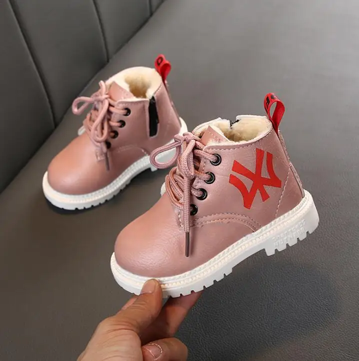 winter Fashion Child Leather Snow Boots For Girls Boys Warm Martin Boots Shoes Casual Plush Child Baby Toddler Shoe
