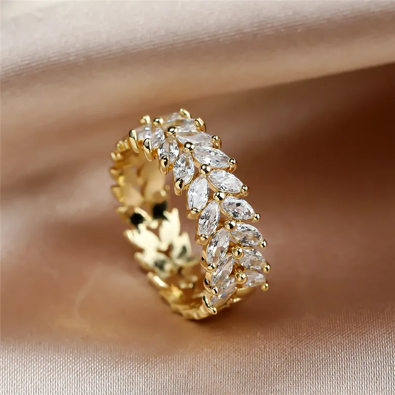 Wedding Engagement Rings Women Luxury Crystal Zircon Rose Gold Silver