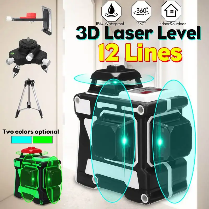 

12 Line Blue/Green Laser Level Tripod Bracket 3D 360 Rotary Self Leveling Horizontal Vertical Cross Super Powerful Laser Beam