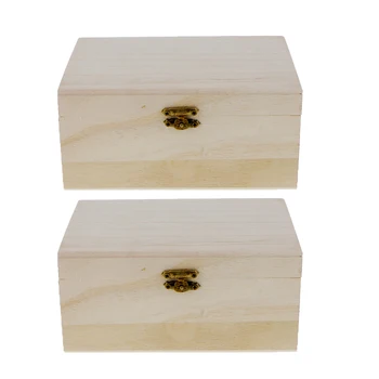 

2pcs Unfinished Unpainted Plain Wooden Jewellery Box Storage Keepsake Gift