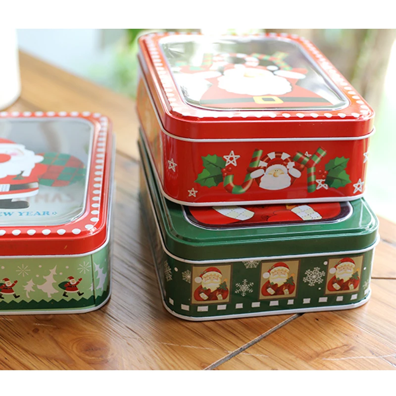 Милые прямоугольные рождественские подарочные коробки жестяная коробка для конфет Санта Снеговик упаковка Открытое окно Печенье чехол для упаковки праздничные украшения